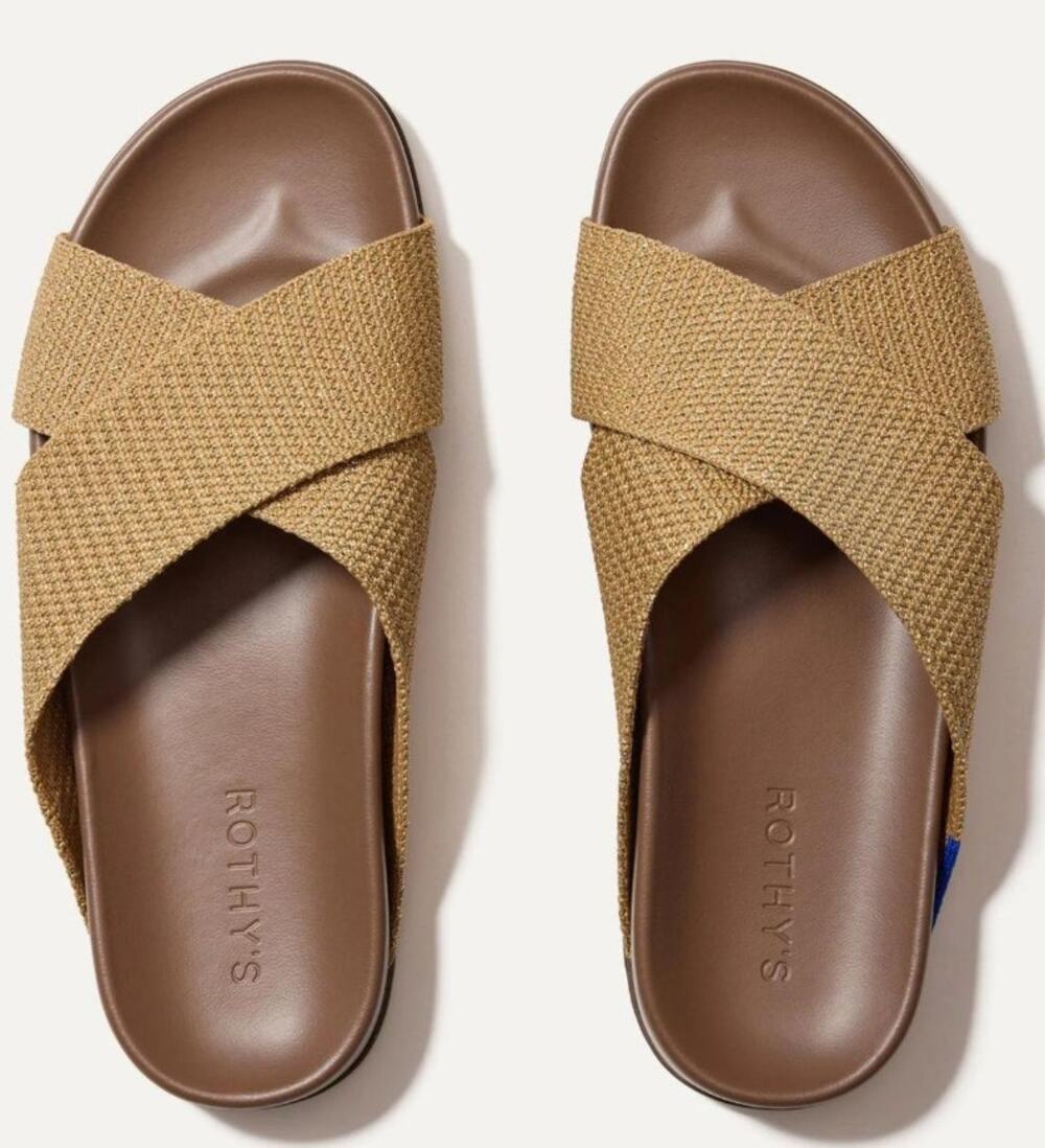 Rothy's The Weekend Slide Gold and Brown Slip On Sandals Size 9.5 NWOB